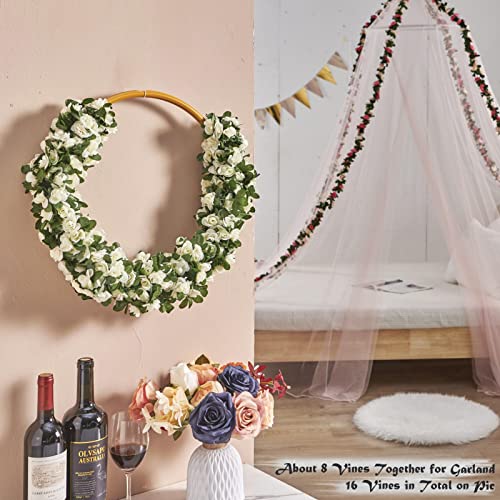 PONKING 8 Pcs x 8.2 ft Flower Garland Artificial Rose Vine Flowers with Green Leaves Hanging Fake Roses Vine for Room Part...