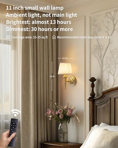 KDG Cordless Wall Sconces Set of 2, Small Wireless 5200mAh Rechargeable Battery Fabric LED Wall Lamps, Portables Lightings...