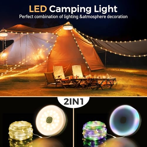 KUQIHUG Camping String Lights, Quick Storage 32.8FT Rechargeable Tent Lights String with 8 Modes, Hanging Waterproof Porta...