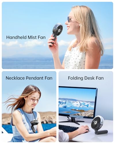 SWEETFULL Portable Misting Fan - 180° Foldable Handheld Personal Fan with Mist Spray, 3 Speeds, 30ml Water Tank, USB Recha...