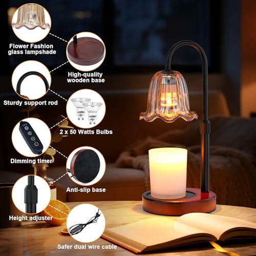 GOIUEDBZ Candle Warmer Lamp Electric: Timer Dimmer Candles Warming Jar Light - Height Adjustable Dimmable Warmers Lamps - ...