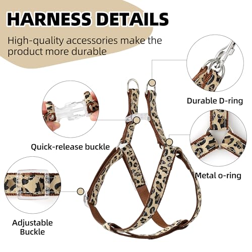 Mile High Life Leopard Dog Harness Collar Leash Set, Adjustable No Pull Dog Halter Harness for Small Breed Dogs, Easy Cont...