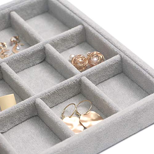 DIOMMELL Set of 4 Stackable Velvet Jewelry Trays Organizer, Jewelry Display Storage Box Showcase Holder Dresser Drawer Org...
