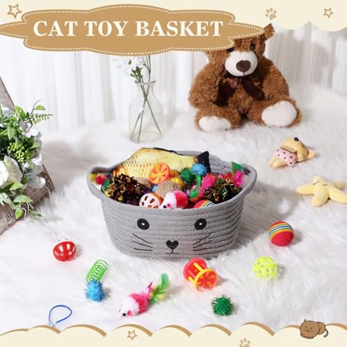 Zopeal 58 Pcs Mother’s Day Cat Storage Basket Gift Toys Set, Colorful Flashing Balls Pet Bell Crinkle Balls Spring Toys At...