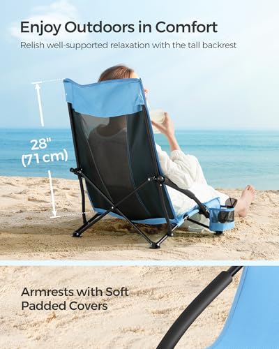 SONGMICS Set of 2 Portable Beach Chairs for Adults, Max. Load 330 lb Each, High Backrest, Cup Holder, Lightweight, Heavy-D...