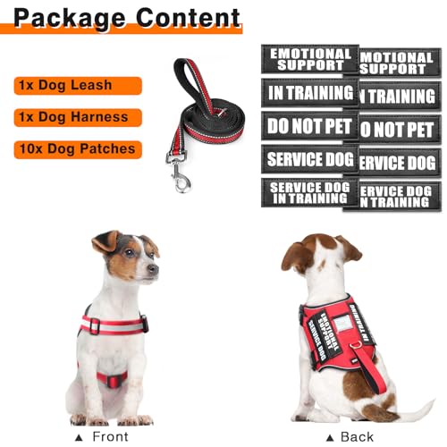 Service Dog Harness and Leash Set, Training Dog Vest with 10 Dog Patches, Emotional Support Therapy Dog Vest Harness for S...