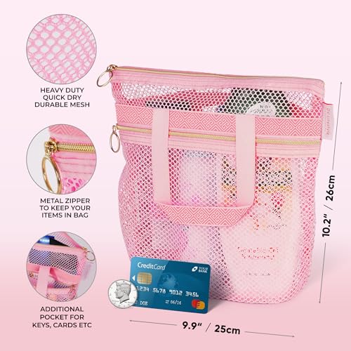 DV Lifestyle Mesh Shower Bag 10.2x9.9'' Quick-Dry Caddy with Zipper & 2 Pockets. Portable Toiletry Tote for Bathroom, Gym,...