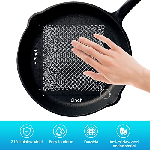 Cast Iron Cleaner 6"x6.3" 316L Stainless Steel Chainmail Scrubber for Griddle Skillet Dutch Oven Wok Stainless Steel Pot C...