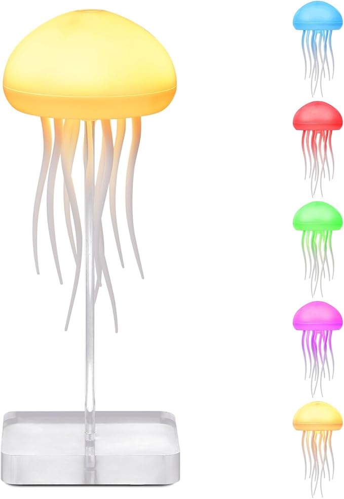 BomKra Jellyfish Lamp, Voice Control Jellyfish Lamp with Dancing Legs, RGB Gradient Jellyfish Bedside Lamp, Rechargeable J...