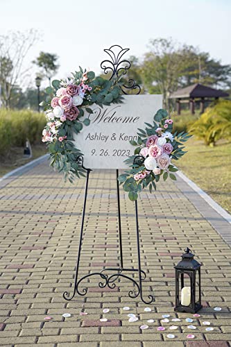 PONATIA Small Wedding Arch Flowers (Pack of 2), Artificial Dusty Rose Flowers for Wedding Welcome Signs Decorations and Ar...