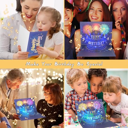 MZD8391 3D Pop Up Birthday Cards, Musical LED Lights Birthday Cards, Greeting Cards, Birthday Gifts for Mom Women Men Kids...