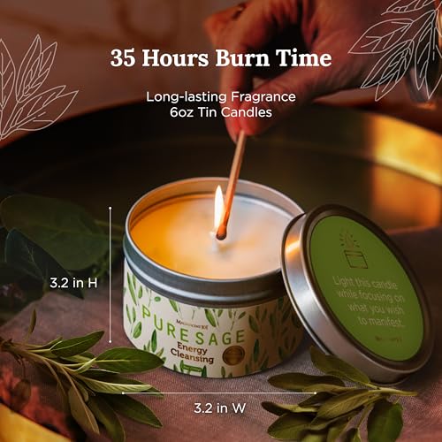 Magnificent 101 Long Lasting Pure White Sage Candle - 6 Oz - 35 Hour Burn Time - Organic, All Natural, Soy Candle to Clean...
