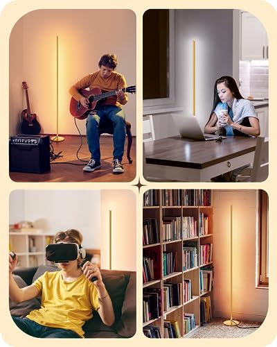 EDISHINE LED Corner Floor Lamp, Set of 2 Minimalist Dimmable Light with Remote, 57.5" Tall Standing Lamp for Living Room, ...