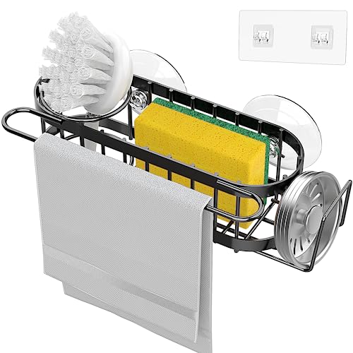 Cisily Kitchen Sink Caddy Sponge Holder in The Sink, Stainless Steel Kitchen Sink Organizer, Brush Holder, Dish Cloth Hang...