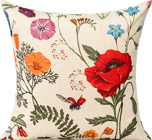 All Smiles Outdoor Patio Throw Pillow Covers 18x18 Set of 4 Spring Summer Garden Flowers Farmhouse Décor Outside Furniture...