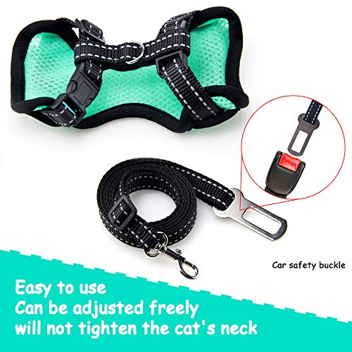 AWOOF Reflective Kitten Harness and Leash Escape Proof with Car Seat Belt, Adjustable Cat Puppy Walking Jacket with Metal ...