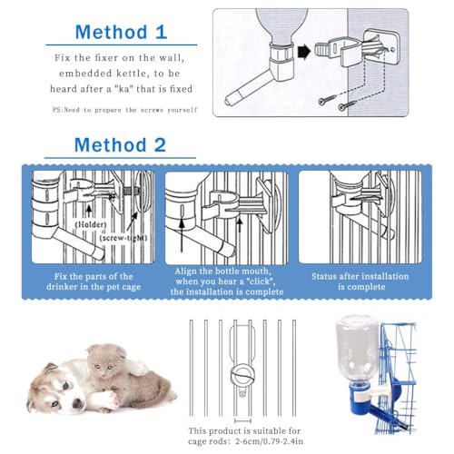 Andiker Dog Water Bottle for Crate, No-drip 350ml Dog Water Dispenser Adjustable and Detachable Installed on The Kennel Ca...