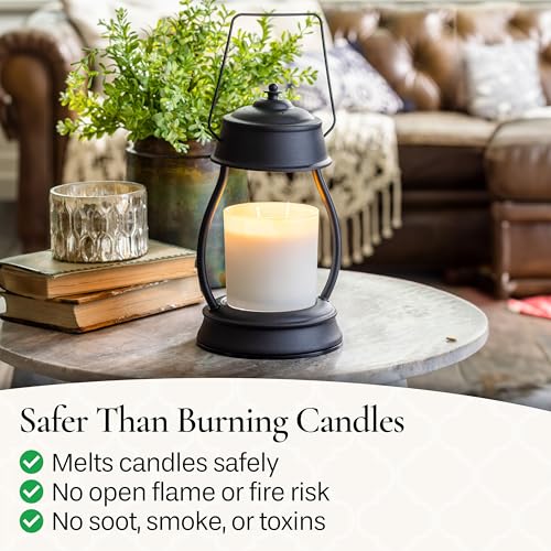 Candle Warmers Etc Hurricane Candle Warmer Lantern for Top-Down Candle Melting, Black