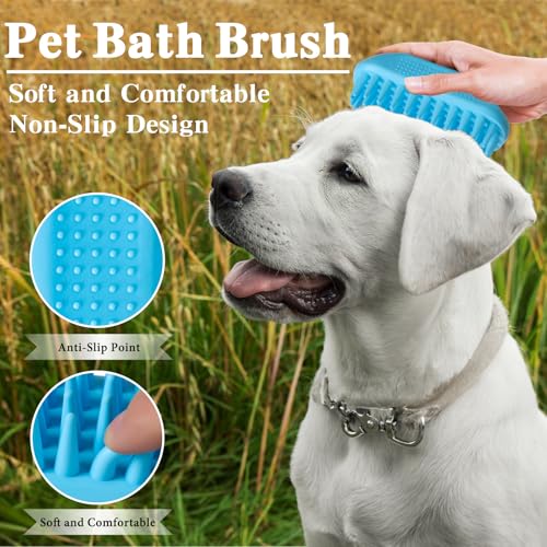 2PCS Dog Bath Brush Set | Adjustable Handle Dog Scrubber for Shampooing, Deshedding & Massaging, Suitable for Pets (Green ...