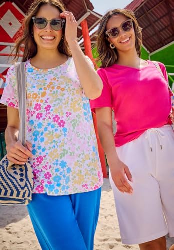 Woman Within Plus Size Perfect Printed Short-Sleeve Crewneck Tee