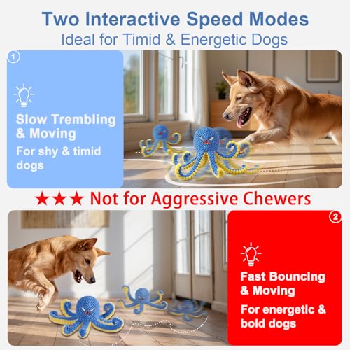 Qraxond Interactive Dog Toys Octopus,Durable Automatic Jumping Dog Toy to Keep Them Busy,Squeaky Moving Tug of War Doggie ...