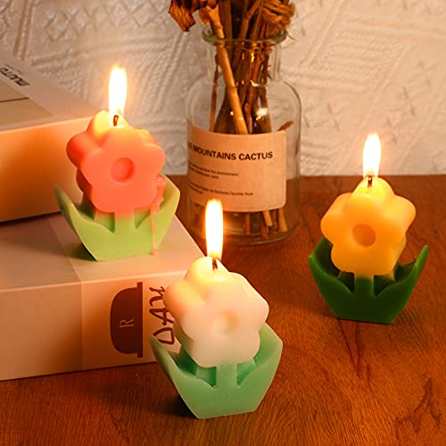 3 Pcs Flower Shaped Scented Candle Set Soy Wax Candle Decor for Table Fireplace Room Aesthetic Cute Gifts for Christmas Wo...