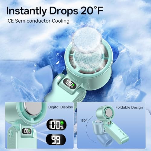 Coolhill Handheld Portable Fan with Ice Cooler: 199-Speed 5500mAh Rechargeable Handheld Fan, 12H Time Hand Cooling Persona...