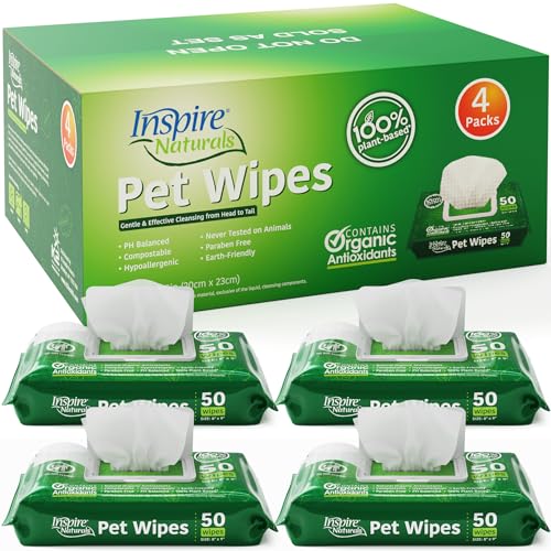 Inspire Naturals Pet Wipes for Dogs and Cats 100% Natural Plant Based with Organic Antioxidants, Dog Wipe Cleaning Deodori...