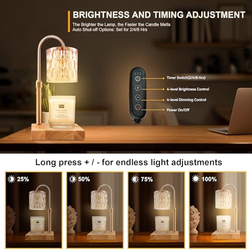 Candle Warmer Lamp with 3 Bulbs, Adjustable Height Dimmable Candle Warmer with Timer, Candle Lamp with Charming Gift Box R...