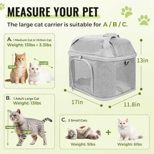 Top-Expandable Pet Carrier 17x11.8x13 Inches Underseat Up to 20lbs, Soft-Sided Carrier Travel Carriers with Padded Shoulde...