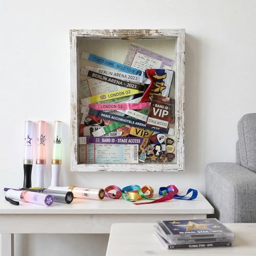 Ticket Shadow Box 11×14 White Top Loading Display Case Frame with Top Slot, Perfect for Movie Travel Concert Sporting Even...