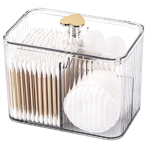 Tbestmax Qtip Holder Dispenser 3-Section Clear Bathroom Organizer Jar 3 Grids Cotton Swab/Pad/Ball Holder Container Cosmet...