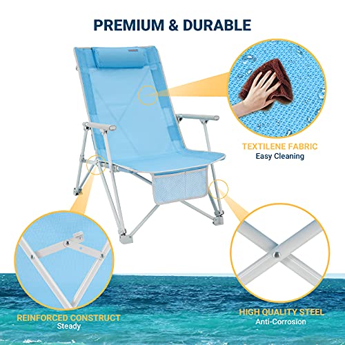 #WEJOY High Back Beach Chairs Portable Low Folding Beach Chair for Adults with Armrest,Headrest for Outdoor Lawn Festival ...
