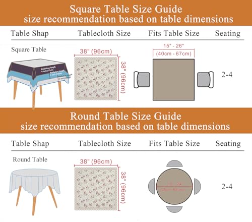 YEESSION Floral Print Square Tablecloth 38 x 38 Inch Stain Resistant and Waterproof Wine Table Cover for Kitchen Dining In...