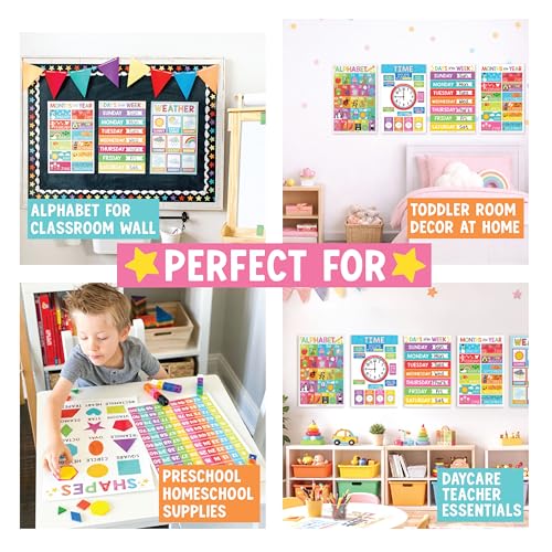 Hadley Designs 16 Educational Posters for Toddlers 1-3 - Learning Poster for Kids Ages 3-5, Alphabet Chart Playroom Homesc...