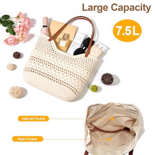 Peicees Small Crochet Beach Bag For Women- Woven Boho Purse Knitted Shoulder Bag For Summer Vacation Beachy Travel Pool
