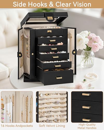 AKOZLIN Jewelry Box 6-Tier Organizer Functional 360° Rotating Jewelry Storage Case for Women Girls Ring Necklace Earring B...