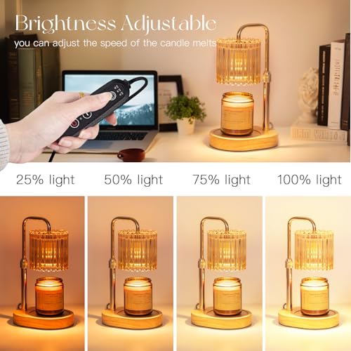 Candeldo Candle Warmer Lamp with Timer: Gold Candle Warming Lamp Height Adjustable Wax Melt Warmer Dimmable Modern Farmhou...