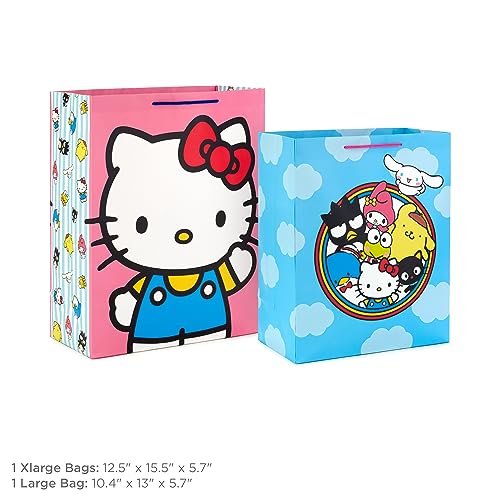 Hallmark Hello Kitty Gift Bag Bundle (2 Bags: 1 Large 13", 1 XL 15") for Birthdays, Back to School, Halloween