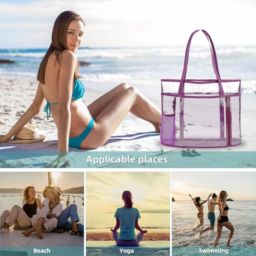 TINYAT Beach Tote Bag for Women Large Capacity - Waterproof Sandproof 6 Pockets with Zipper Gym Travel Shopping Handbag