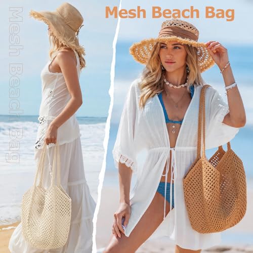 Crochet Tote Beach Bags for Women, Mesh Beach Tote Knit Bag, Summer Vacation Aesthetic Boho Hobo Shoulder Bag