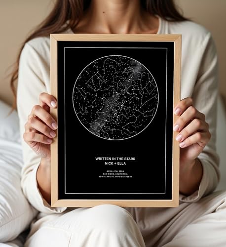 CELESTORY Custom Star Map Framed Canvas Night Sky Print Constellation Map Star Chart Gift Wall Art Poster Personalized Sta...