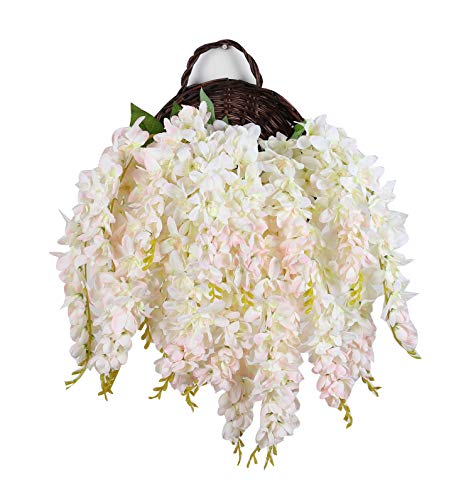 Duovlo Silk Wisteria Flower Artificial 2.13 Feet Hanging Wisteria Vine Fake Flower Bush String Home Party Wedding Decorati...