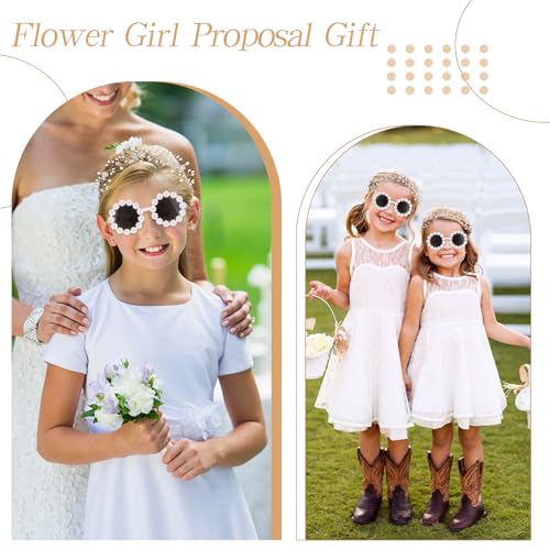 ANBALA 8 Pcs Flower Girl Proposal Set Flower Girls Gifts Including Flower Girl Headpiece Round Flower Sunglasses Pearl Sma...