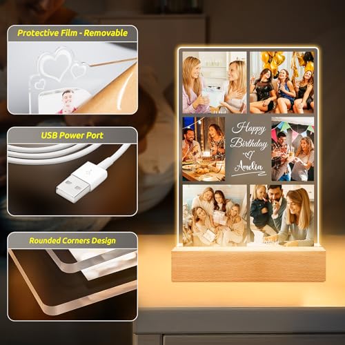 Jkolalin Custom Picture Frames with Photo, Personalized Picture Frame with Night Light, Custom Photo Frame, Customized Bes...