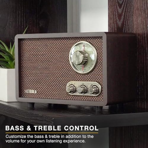 Victrola Willow – Retro Wood Bluetooth Radio with Built-in Speakers: Elegant & Vintage Design, Rotary AM/FM Tuning Dial, B...