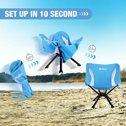 VILLEY Portable Folding Chair Lightweight Camping Chair No Assembly Needed, Quick Setup for Beach, Hiking, Supports 330 LB...