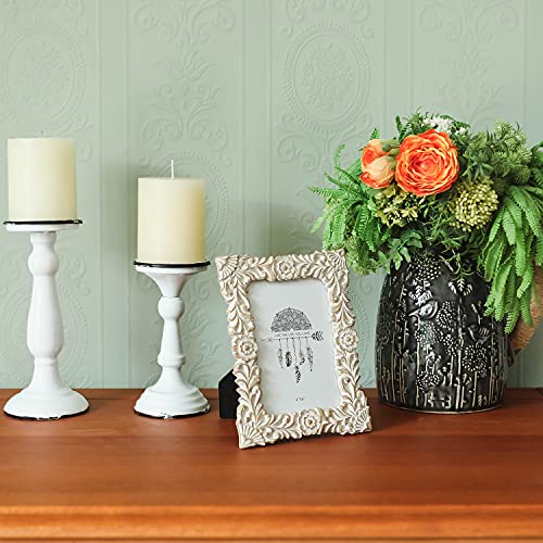 NIKKY HOME Farmhouse Boho Style Floral Picture Frame 4x6 Rustic Resin Photo Frame with Distressed White Finish, High Defin...