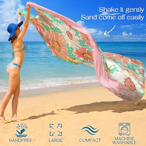BYDOLL Beach Blanket Waterproof Sandproof 78''×81'' Suits1-4 Adults Compact Lightweight Oversized Sand-Free Blanket Large ...
