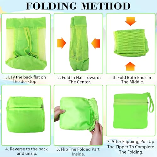 INVODA Mesh Beach Bag Drawstring Beach Backpack Foldable Toy Organizer Bag Shell Adjustable Straps Large Capacity Swim Bag